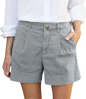 Womens Shorts Dressy High Waisted Wide Leg Tailored Pleated Business Casual Work Trouser Shorts Without Belts