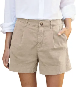 Womens Shorts Dressy High Waisted Wide Leg Tailored Pleated Business Casual Work Trouser Shorts Without Belts