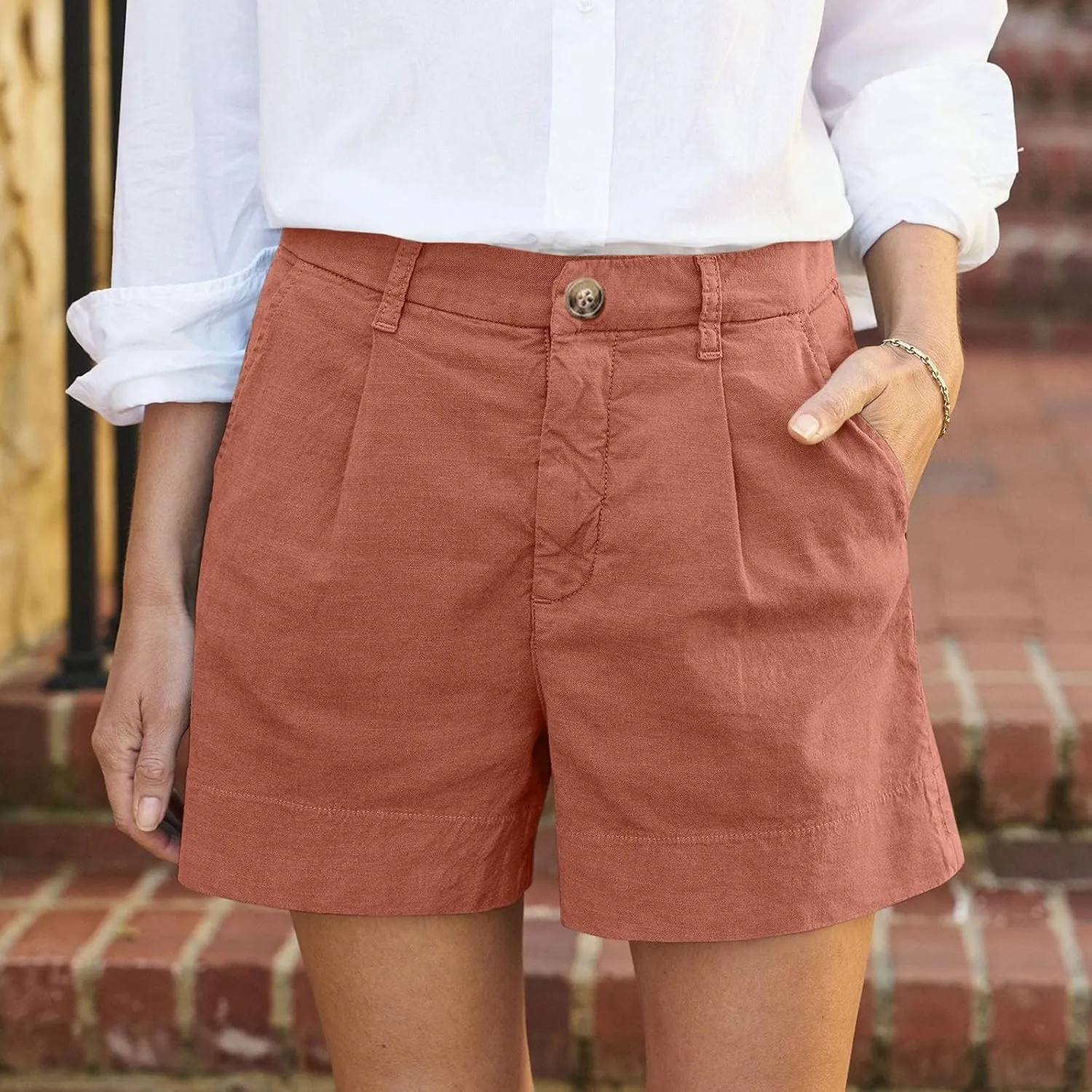 Womens Shorts Dressy High Waisted Wide Leg Tailored Pleated Business Casual Work Trouser Shorts Without Belts