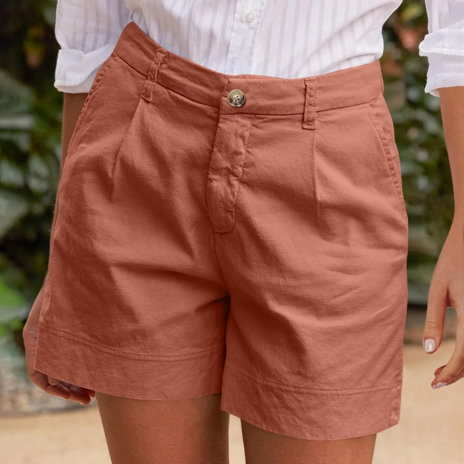Womens Shorts Dressy High Waisted Wide Leg Tailored Pleated Business Casual Work Trouser Shorts Without Belts
