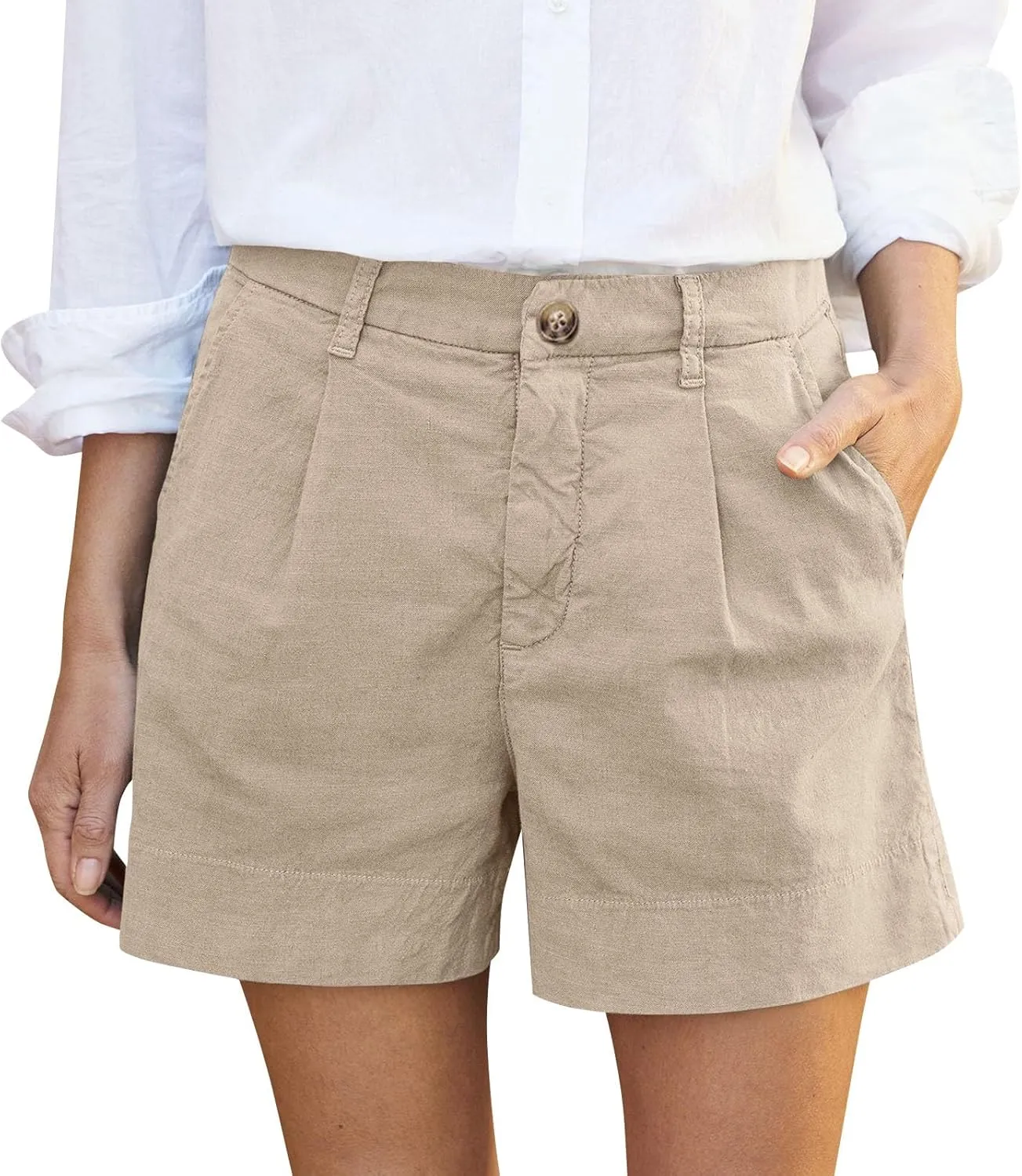 Womens Shorts Dressy High Waisted Wide Leg Tailored Pleated Business Casual Work Trouser Shorts Without Belts