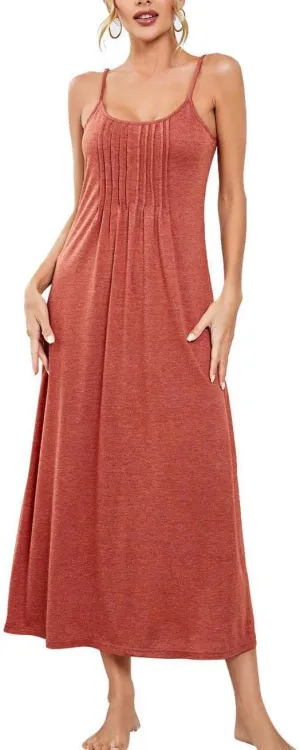 Womens Sleeveless Long Nightgowns Spaghetti Strap Nightdress Cami Full Slip Sleep Dress