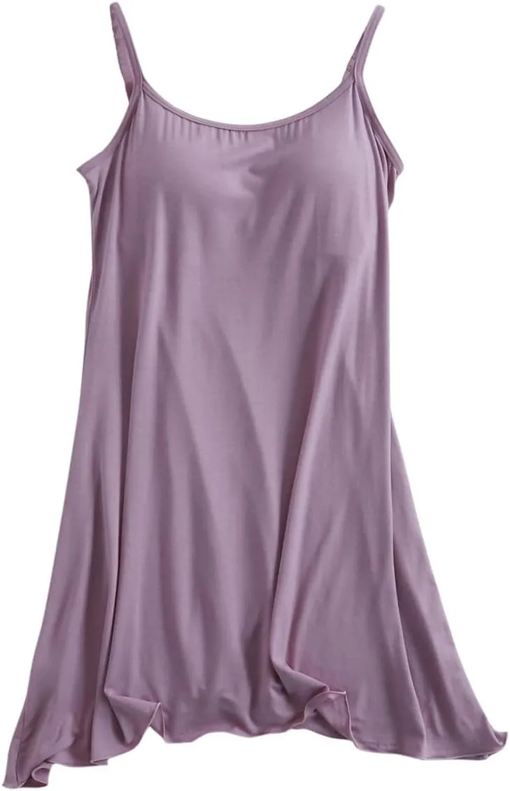 Womens Spaghetti Strap Nightgown Full Slip Sleep Dress with Built in Bra Sleepwear Sexy Soft Nighties Cami Dress