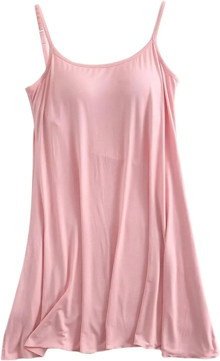 Womens Spaghetti Strap Nightgown Full Slip Sleep Dress with Built in Bra Sleepwear Sexy Soft Nighties Cami Dress