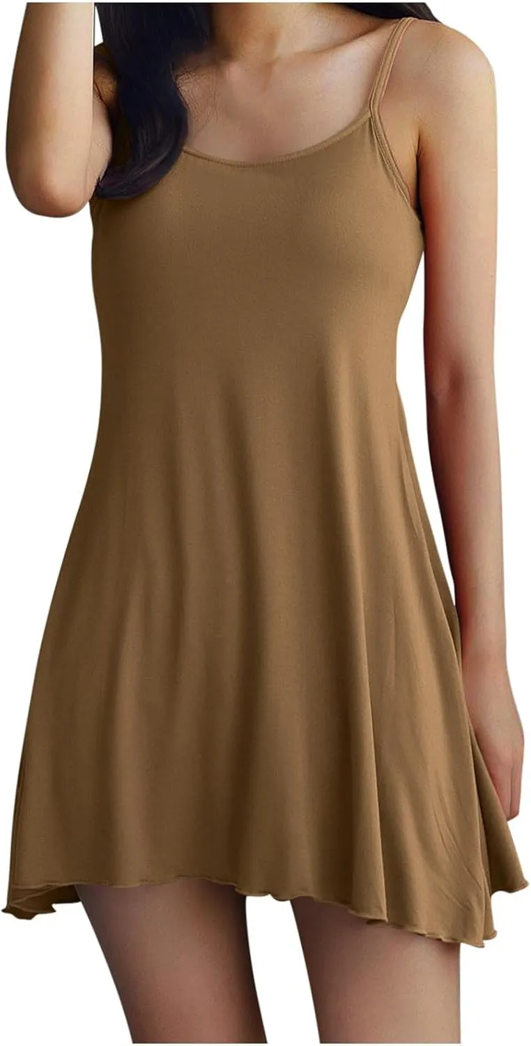 Womens Spaghetti Strap Nightgown Full Slip Sleep Dress with Built in Bra Sleepwear Sexy Soft Nighties Cami Dress