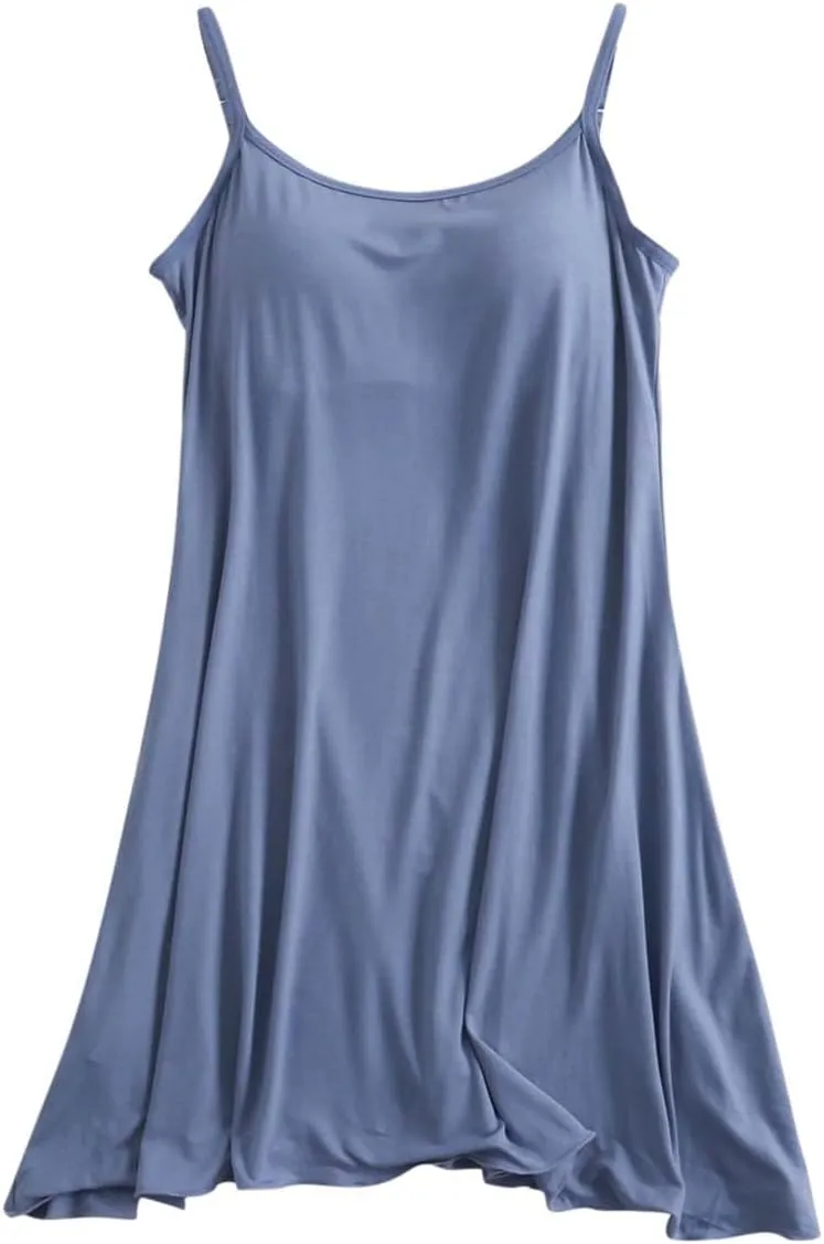 Womens Spaghetti Strap Nightgown Full Slip Sleep Dress with Built in Bra Sleepwear Sexy Soft Nighties Cami Dress
