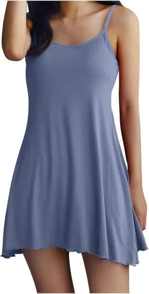 Womens Spaghetti Strap Nightgown Full Slip Sleep Dress with Built in Bra Sleepwear Sexy Soft Nighties Cami Dress