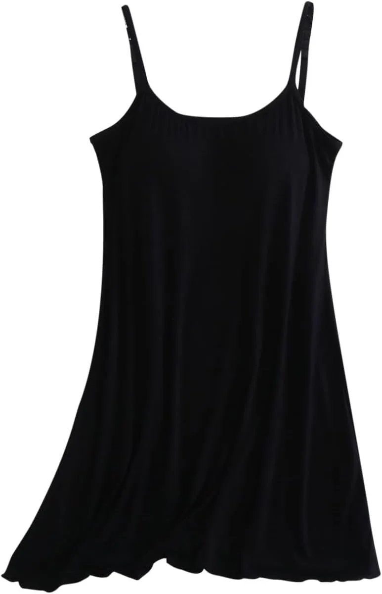 Womens Spaghetti Strap Nightgown Full Slip Sleep Dress with Built in Bra Sleepwear Sexy Soft Nighties Cami Dress