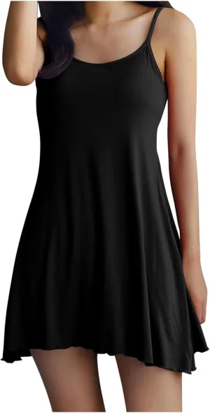 Womens Spaghetti Strap Nightgown Full Slip Sleep Dress with Built in Bra Sleepwear Sexy Soft Nighties Cami Dress