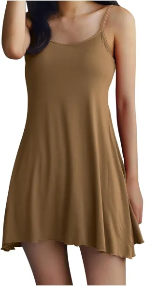 Womens Spaghetti Strap Nightgown Full Slip Sleep Dress with Built in Bra Sleepwear Sexy Soft Nighties Cami Dress
