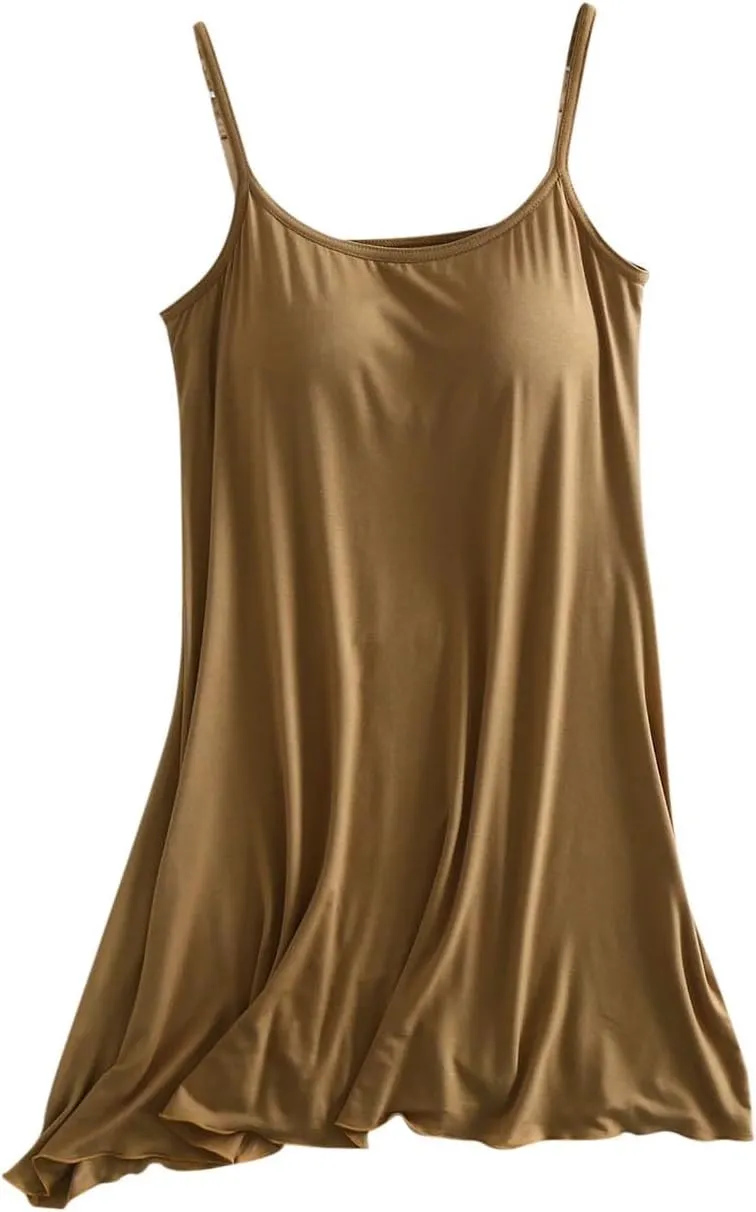 Womens Spaghetti Strap Nightgown Full Slip Sleep Dress with Built in Bra Sleepwear Sexy Soft Nighties Cami Dress