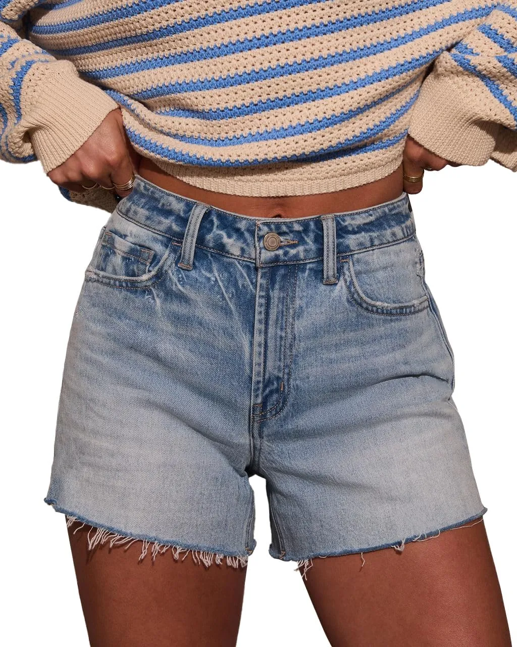 Womens Summer Mid Waisted Denim Jeans Shorts Cutoff Stretchy Hot Denim Shorts