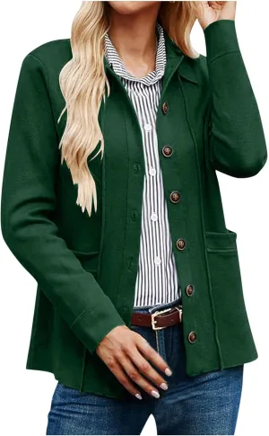 Womens Sweatshirt Blazer Jacket Business Casual Office Jackets Cardigan Lightweight Button Down Shacket with Pockets