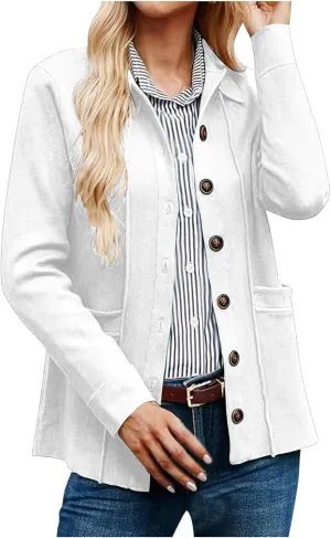 Womens Sweatshirt Blazer Jacket Business Casual Office Jackets Cardigan Lightweight Button Down Shacket with Pockets