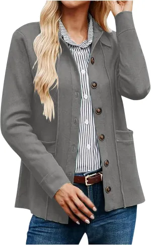 Womens Sweatshirt Blazer Jacket Business Casual Office Jackets Cardigan Lightweight Button Down Shacket with Pockets
