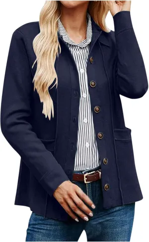 Womens Sweatshirt Blazer Jacket Business Casual Office Jackets Cardigan Lightweight Button Down Shacket with Pockets