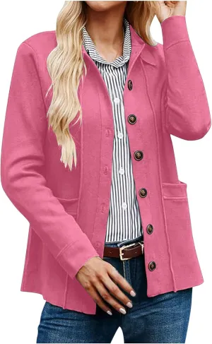 Womens Sweatshirt Blazer Jacket Business Casual Office Jackets Cardigan Lightweight Button Down Shacket with Pockets