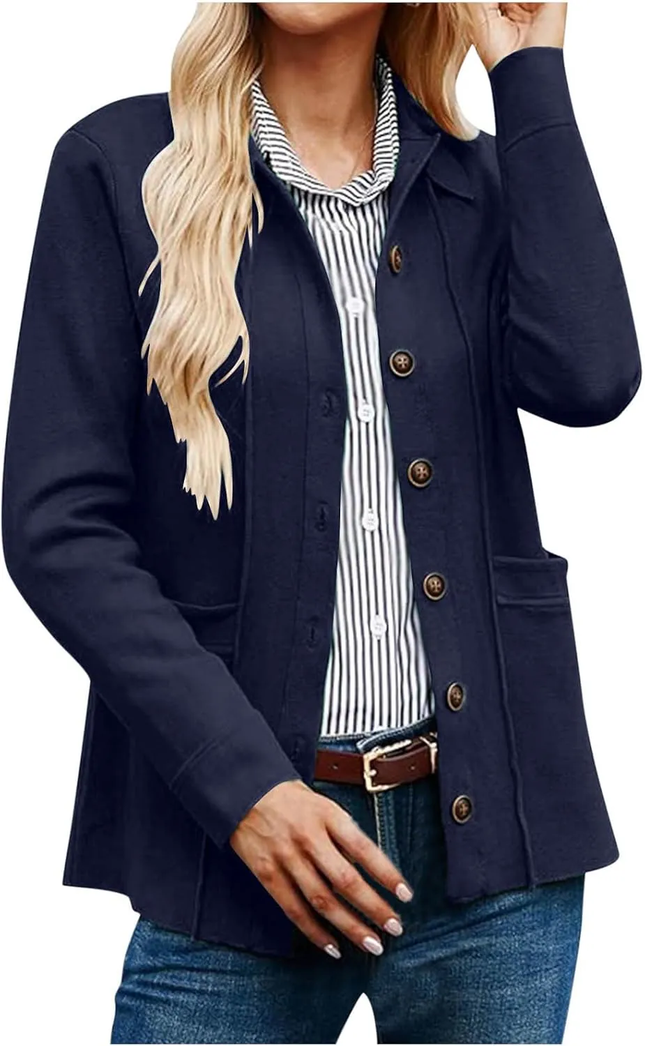Womens Sweatshirt Blazer Jacket Business Casual Office Jackets Cardigan Lightweight Button Down Shacket with Pockets