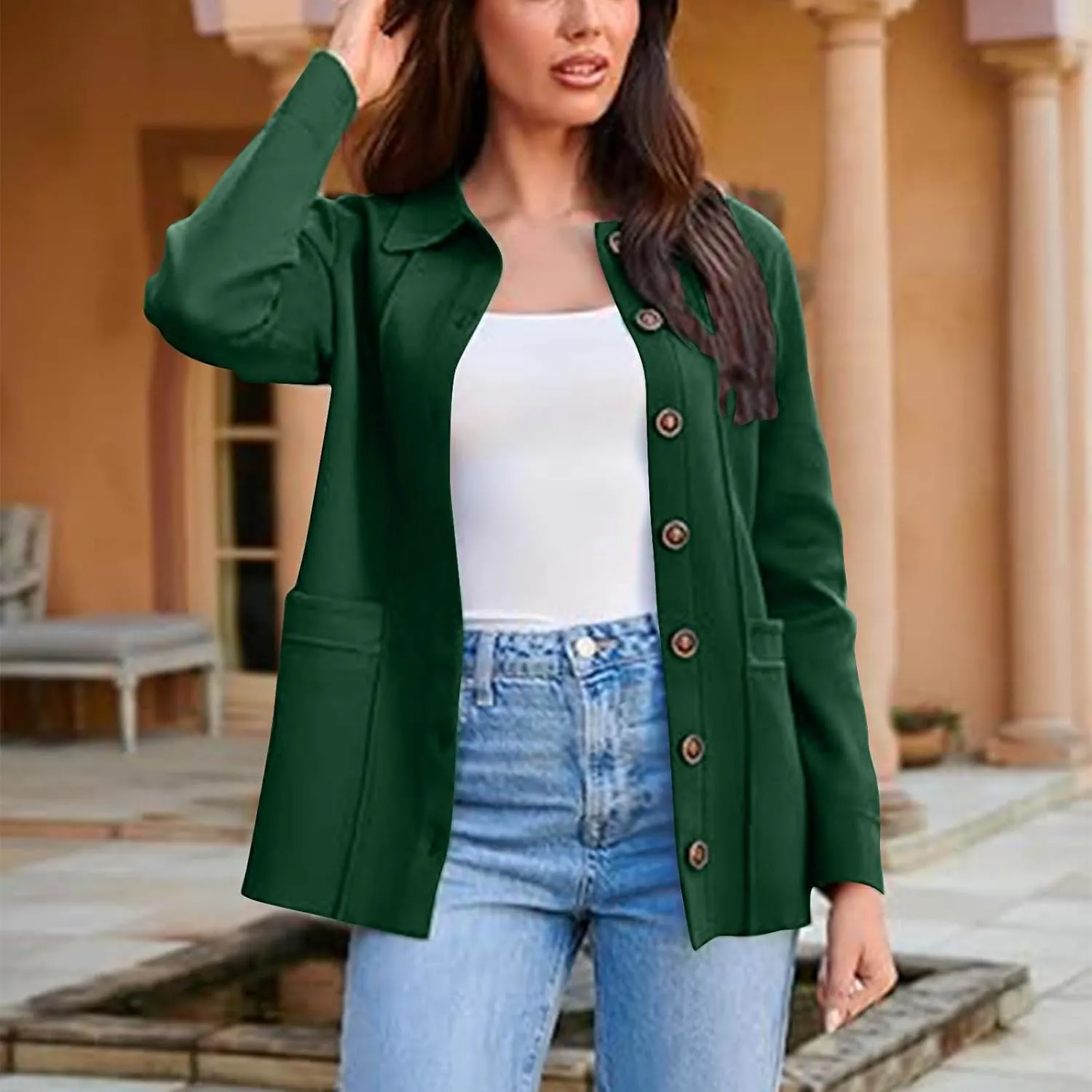 Womens Sweatshirt Blazer Jacket Business Casual Office Jackets Cardigan Lightweight Button Down Shacket with Pockets