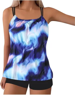 Womens Tankini Swimsuits 2 Piece Tummy Control Bathing Suits 2025 Flowy Floral Print Swim Tank Top with Boyshorts