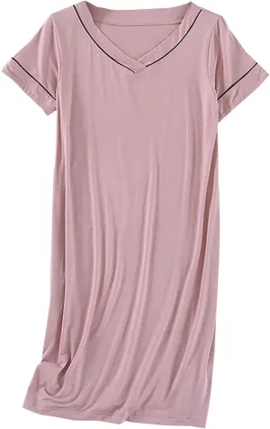 Womens V Neck Sleepshirts Soft Short Sleeve Nightgown Lounge Nightdress Cozy Short House Dress Sleep Shirts