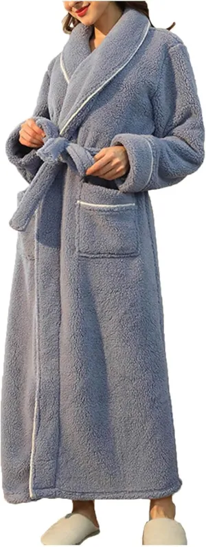 Women's Winter Thick Warm Fuzzy Bathrobe, Long Sleeve Plush Super Soft Loungewear Robe Luxury Spa Shower Nightgowns