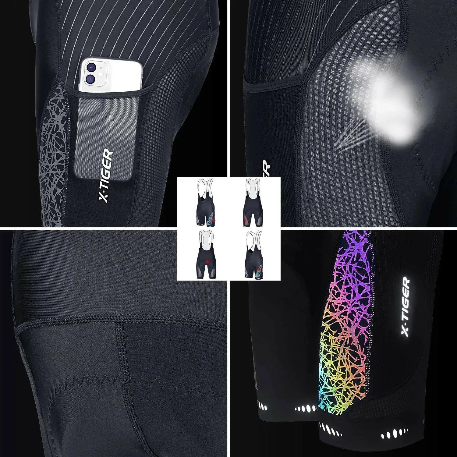 X-TIGER Cycling Bib Shorts Men’s 5D Padded Bike Bibs Biking Tights With Pockets Triathlon Pro Licra UPF50  Bicycle Shorts
