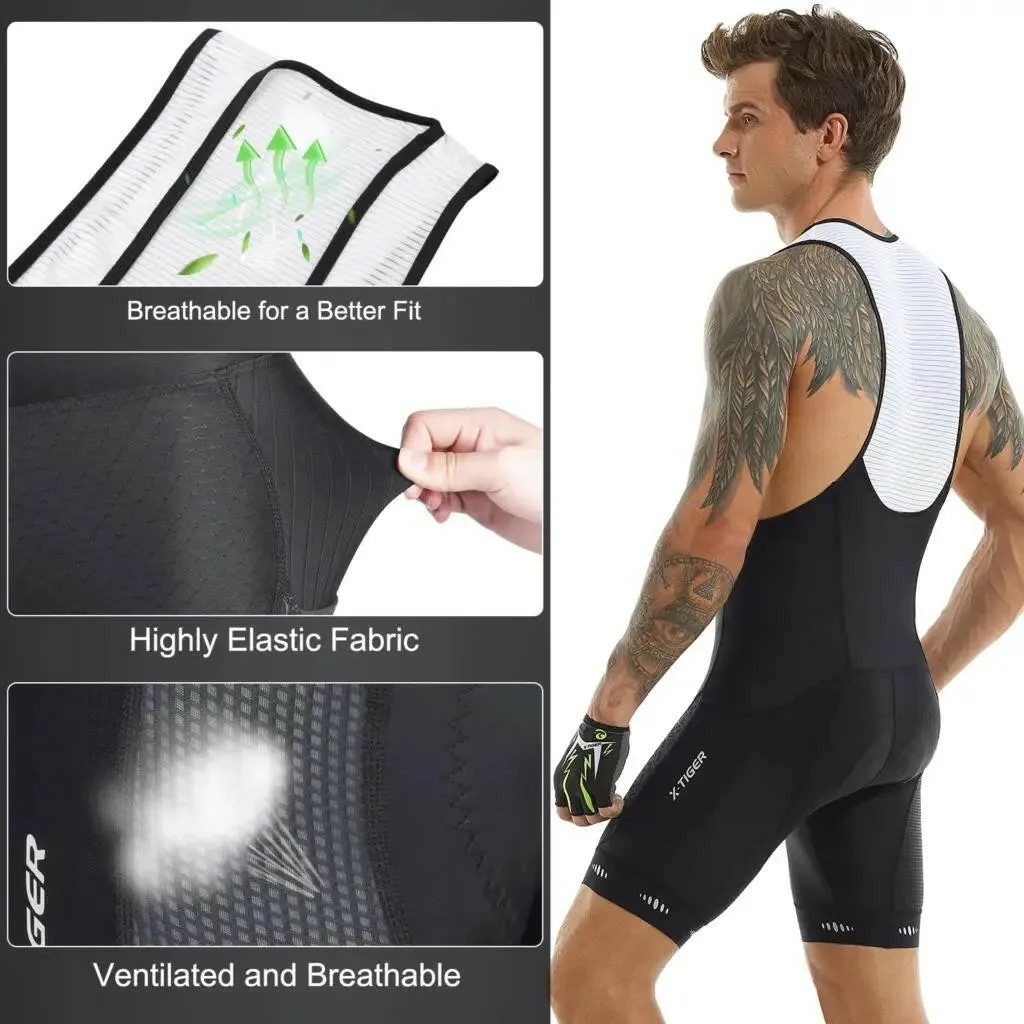 X-TIGER Cycling Bib Shorts Men’s 5D Padded Bike Bibs Biking Tights With Pockets Triathlon Pro Licra UPF50  Bicycle Shorts
