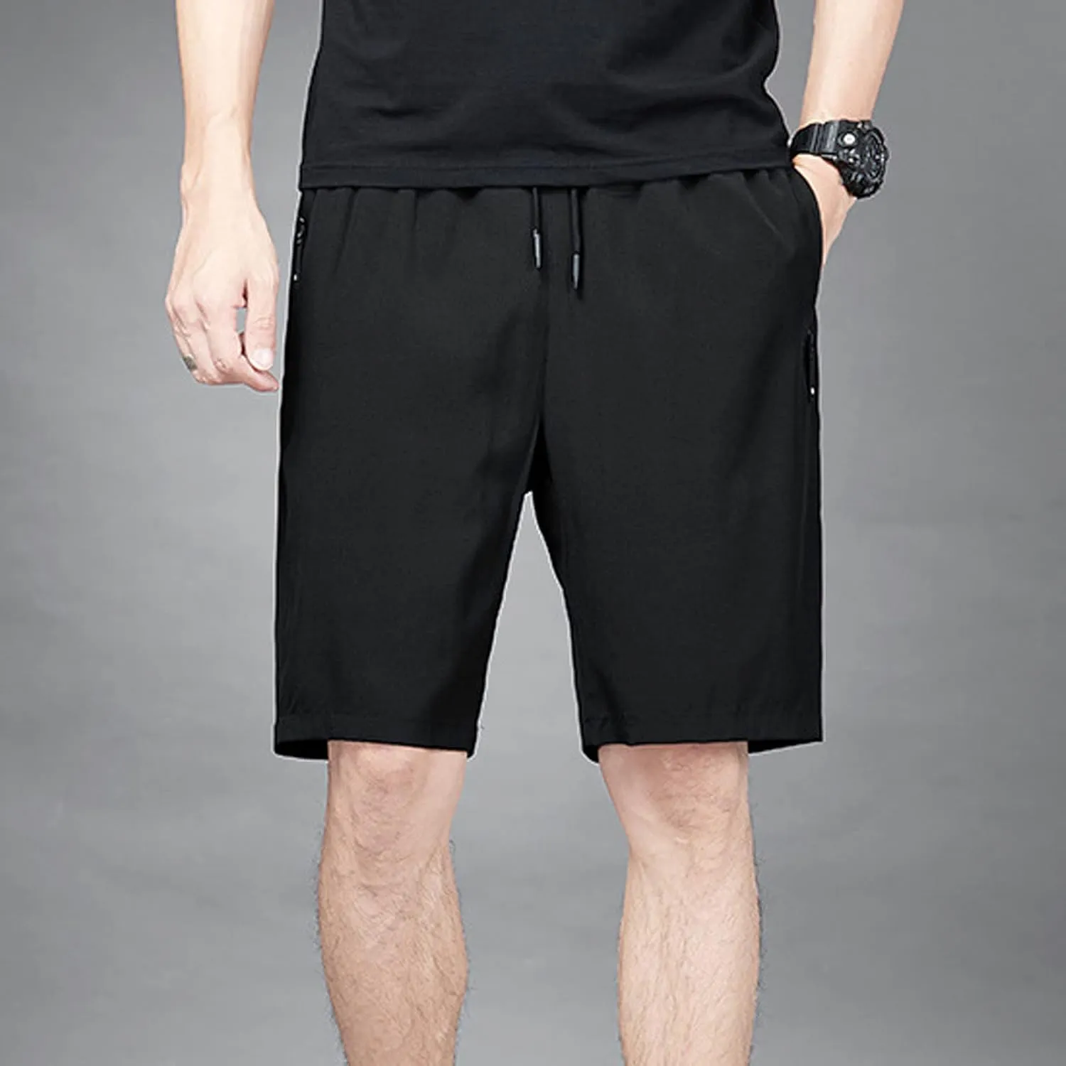 Ymosrh Men's Workout Shorts Stretch Running Shorts Quick Dry Lightweight Shorts with Zipper Pockets, S-3XL