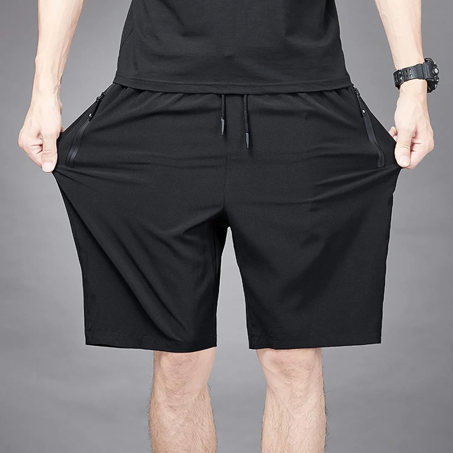 Ymosrh Men's Workout Shorts Stretch Running Shorts Quick Dry Lightweight Shorts with Zipper Pockets, S-3XL