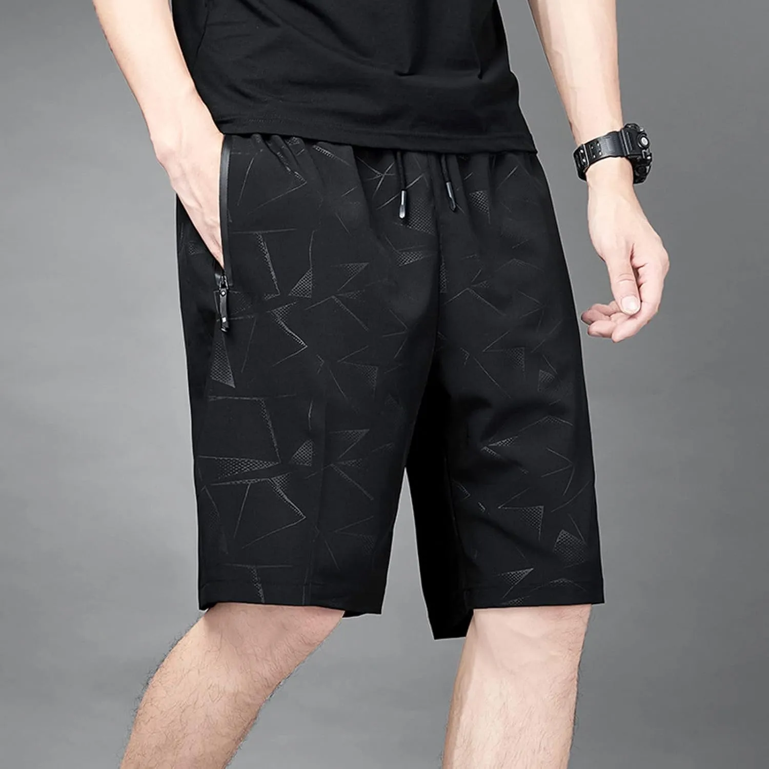 Ymosrh Men's Workout Shorts Stretch Running Shorts Quick Dry Lightweight Shorts with Zipper Pockets, S-3XL