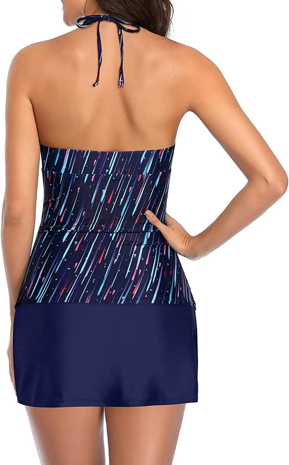 Yonique 2 Piece Swimsuits for Women Halter Tankini Top with Skirt Bottom V Neck Bathing Suit