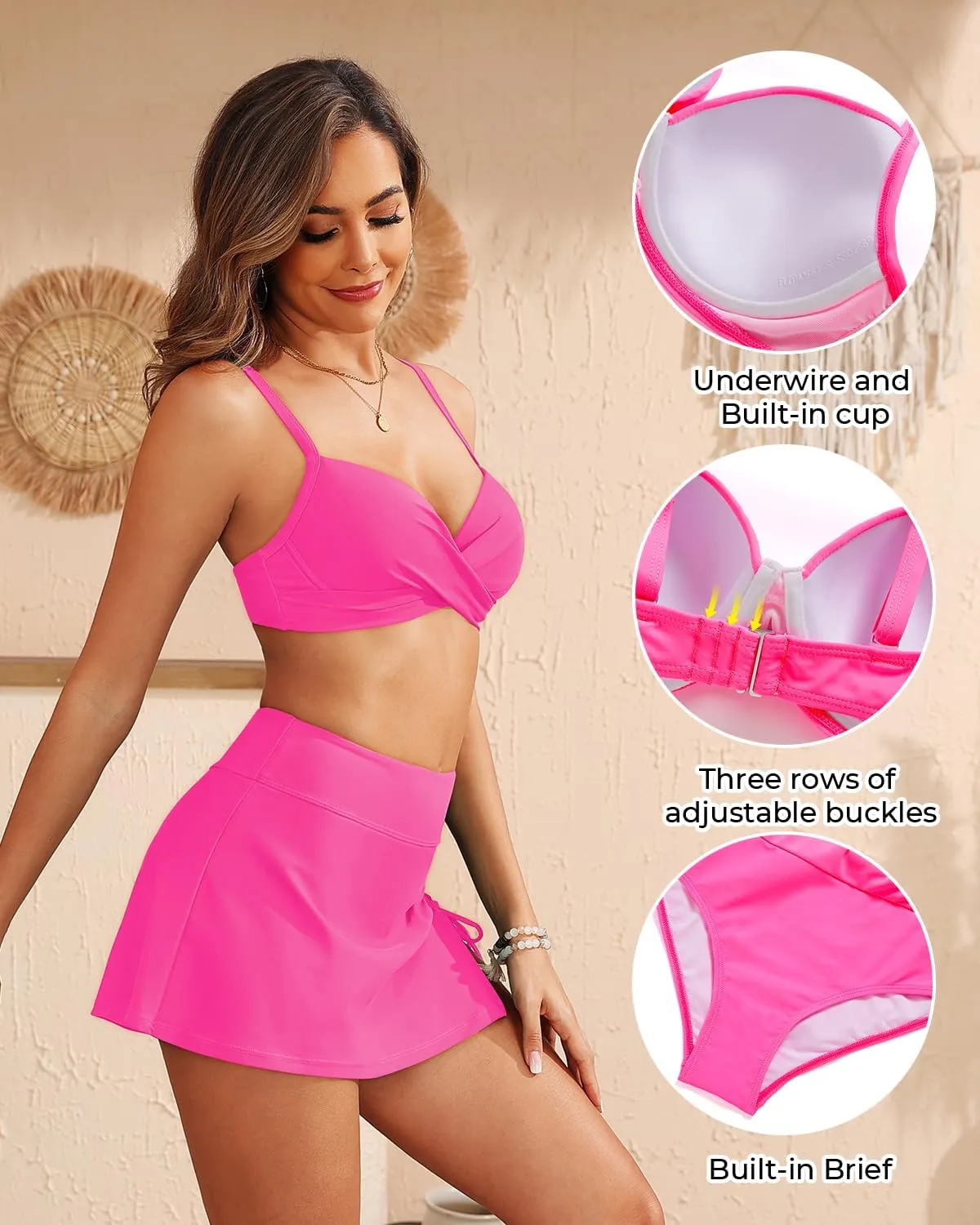 Yonique Womens Underwire Bikini with Skirt - Push Up Bathing Suit Two Piece High Waisted Swimsuit 2025 Swimwear