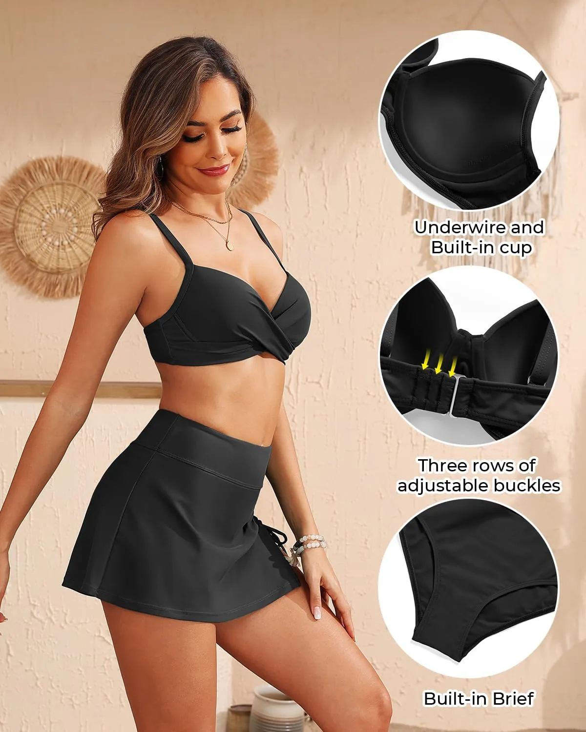 Yonique Womens Underwire Bikini with Skirt - Push Up Bathing Suit Two Piece High Waisted Swimsuit 2025 Swimwear