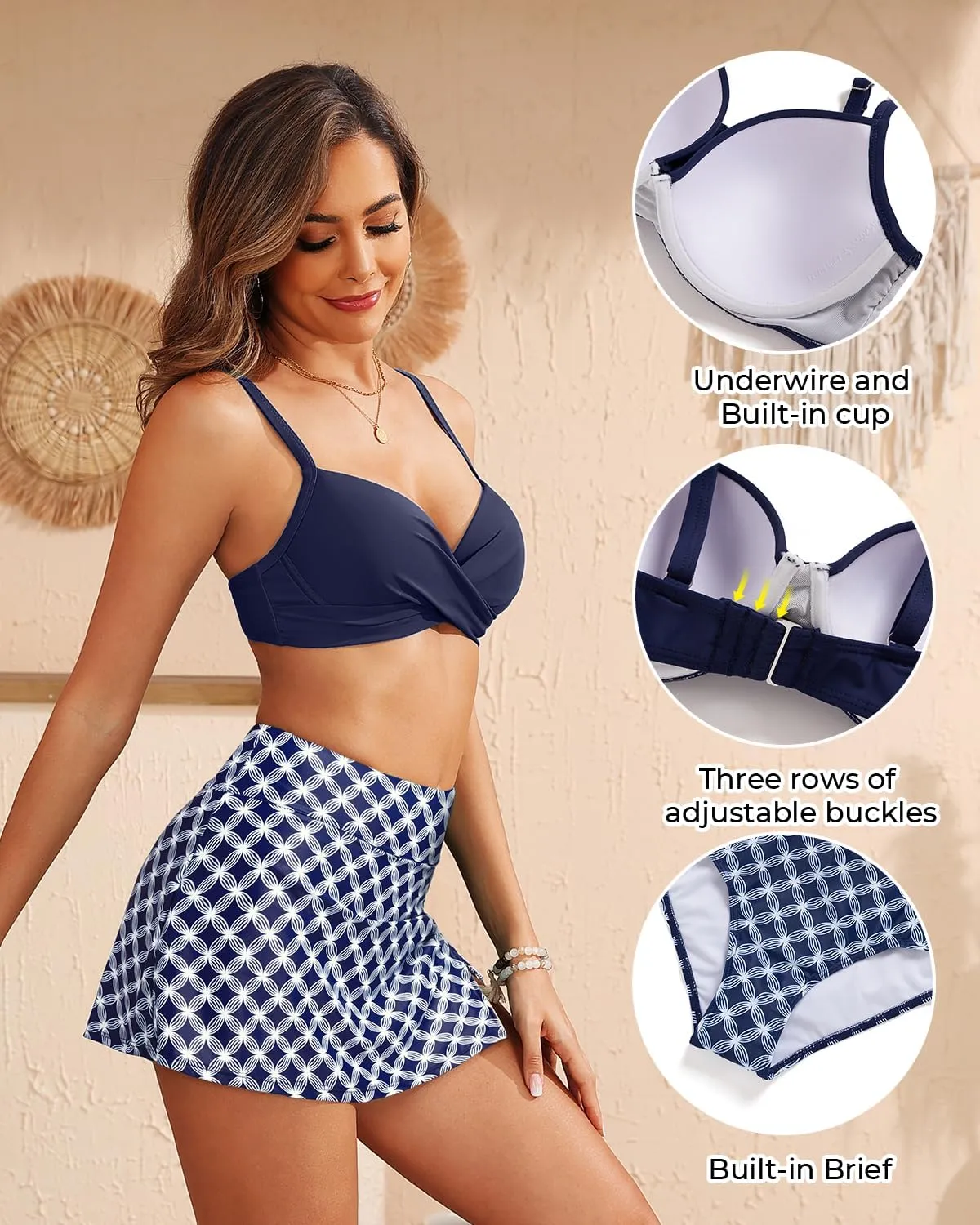 Yonique Womens Underwire Bikini with Skirt - Push Up Bathing Suit Two Piece High Waisted Swimsuit 2025 Swimwear