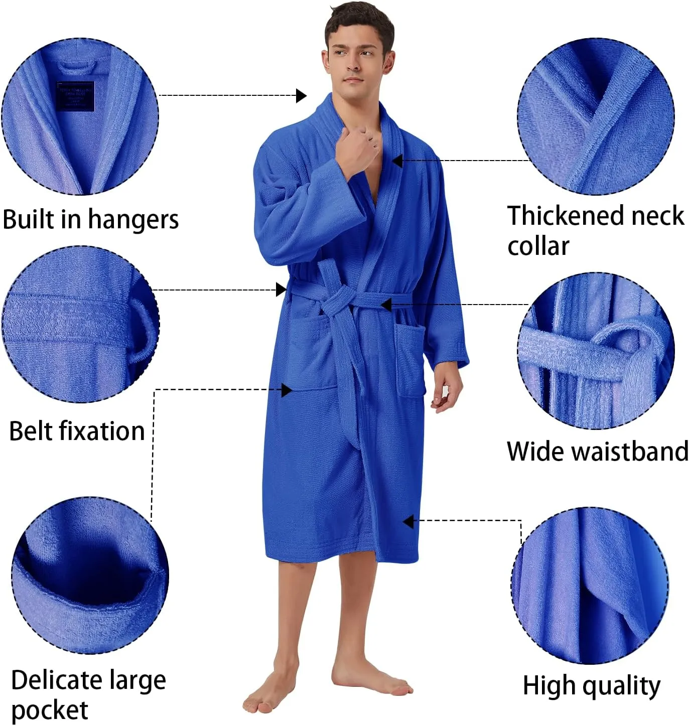 ZABER Bathrobe Mens,Pure Cotton Robe for Men,Thick Terry Cloth Bathrobe,Luxury Long Combed Men's Cotton Robe