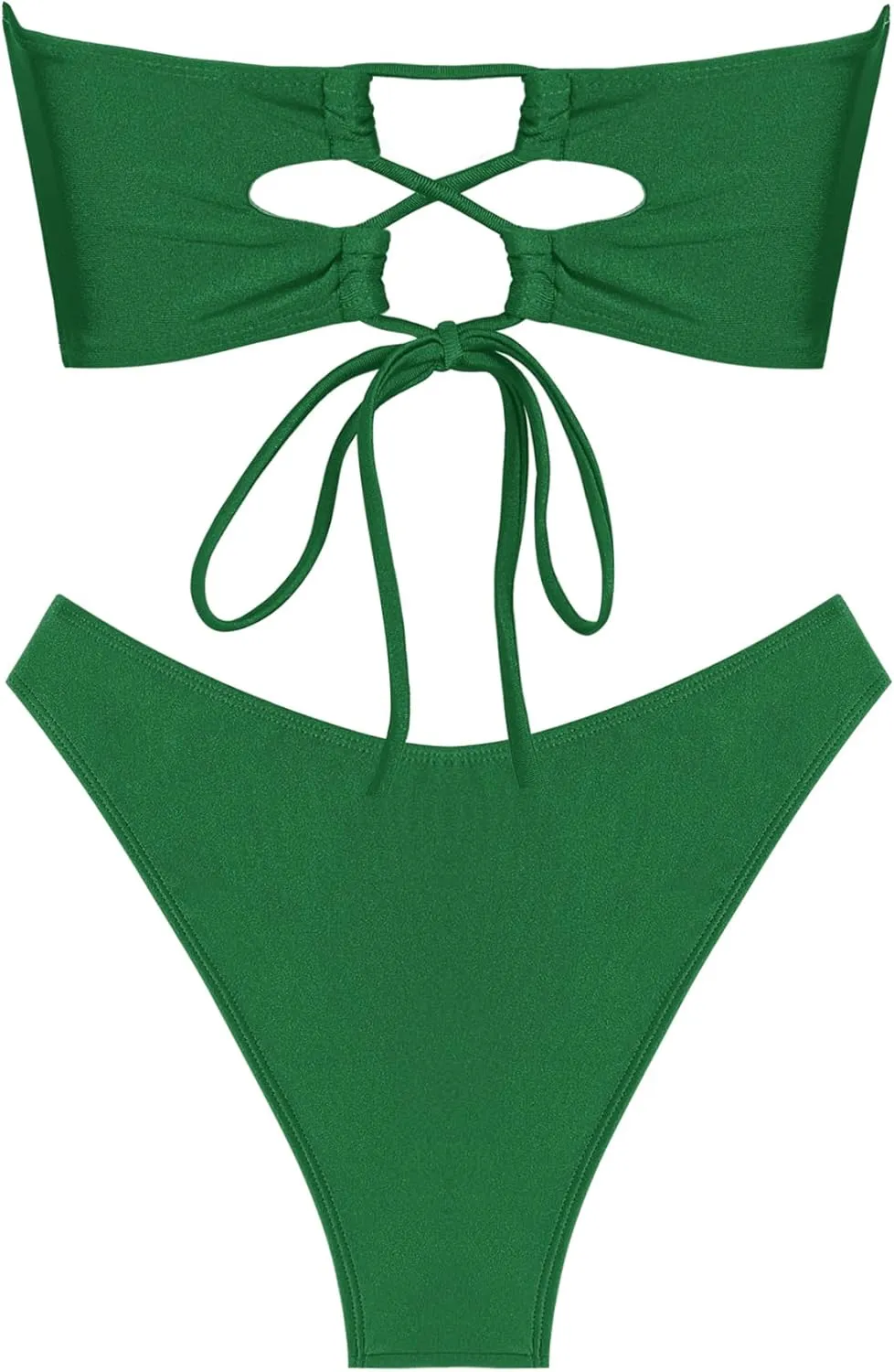 ZAFUL Womens Bandeau Bikini Set Metallic Sparkly O Ring Lace Up Tie Side High Cut Tanga Sexy Bathing Suit Swimwear