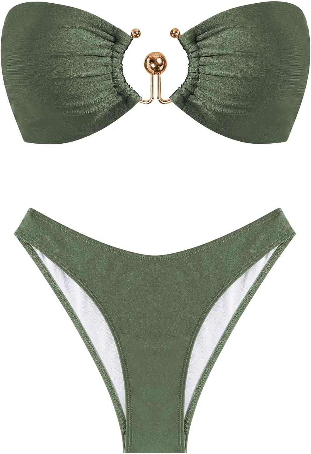 ZAFUL Womens Bandeau Bikini Set Metallic Sparkly O Ring Lace Up Tie Side High Cut Tanga Sexy Bathing Suit Swimwear