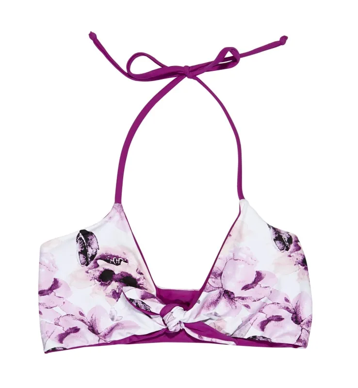 Zara Reversible Tie Front Bikini Top (Peony/Plum)
